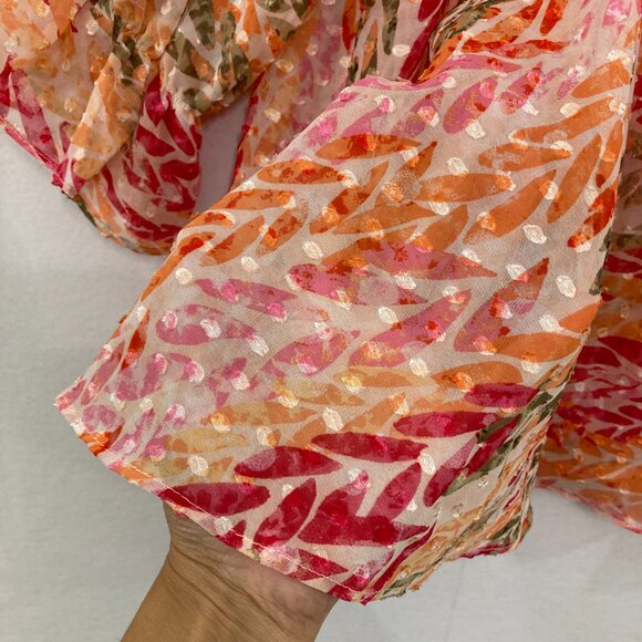 New Cato Large Orange Pink Swiss Dot Ruffle Baby-doll Romantic Feminine Blouse - Picture 7 of 12